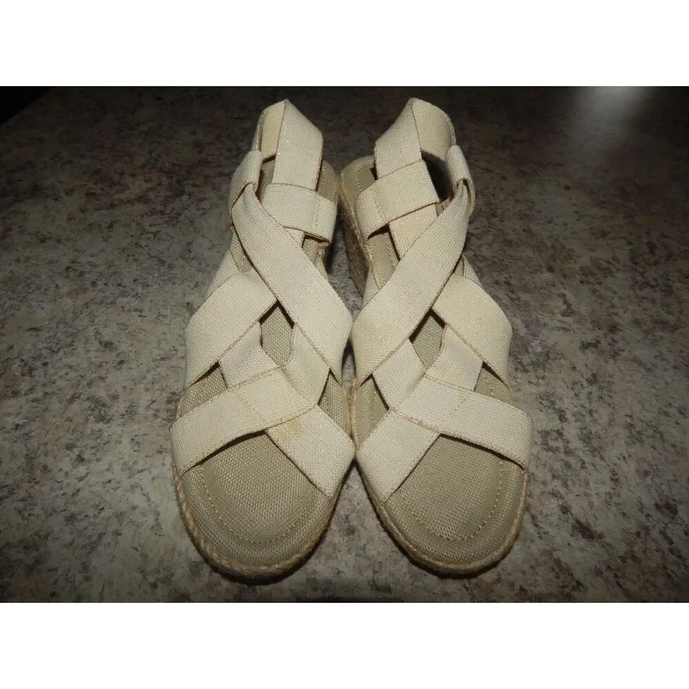 Steven by Steve Madden Janenn W Tan Stretch Woven Wedge Sandals Women's 7.5M